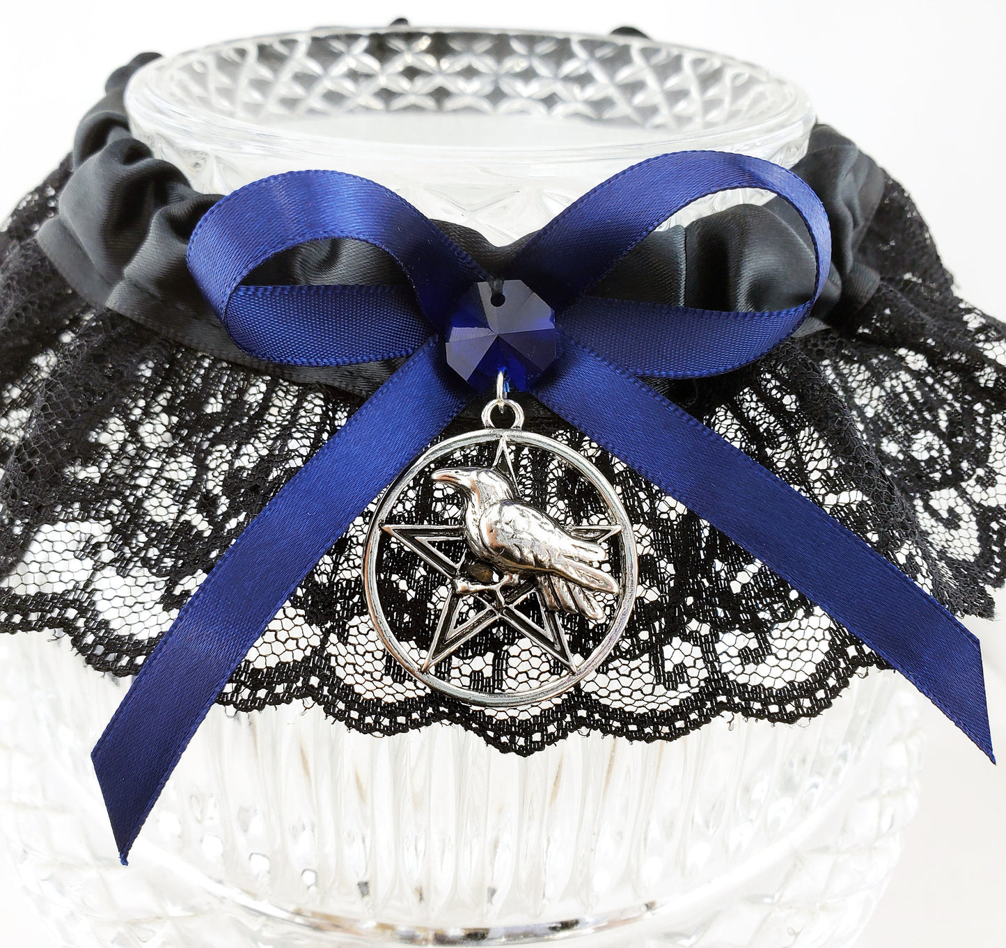 Morrigan Gothic Wedding Garter in Navy Blue