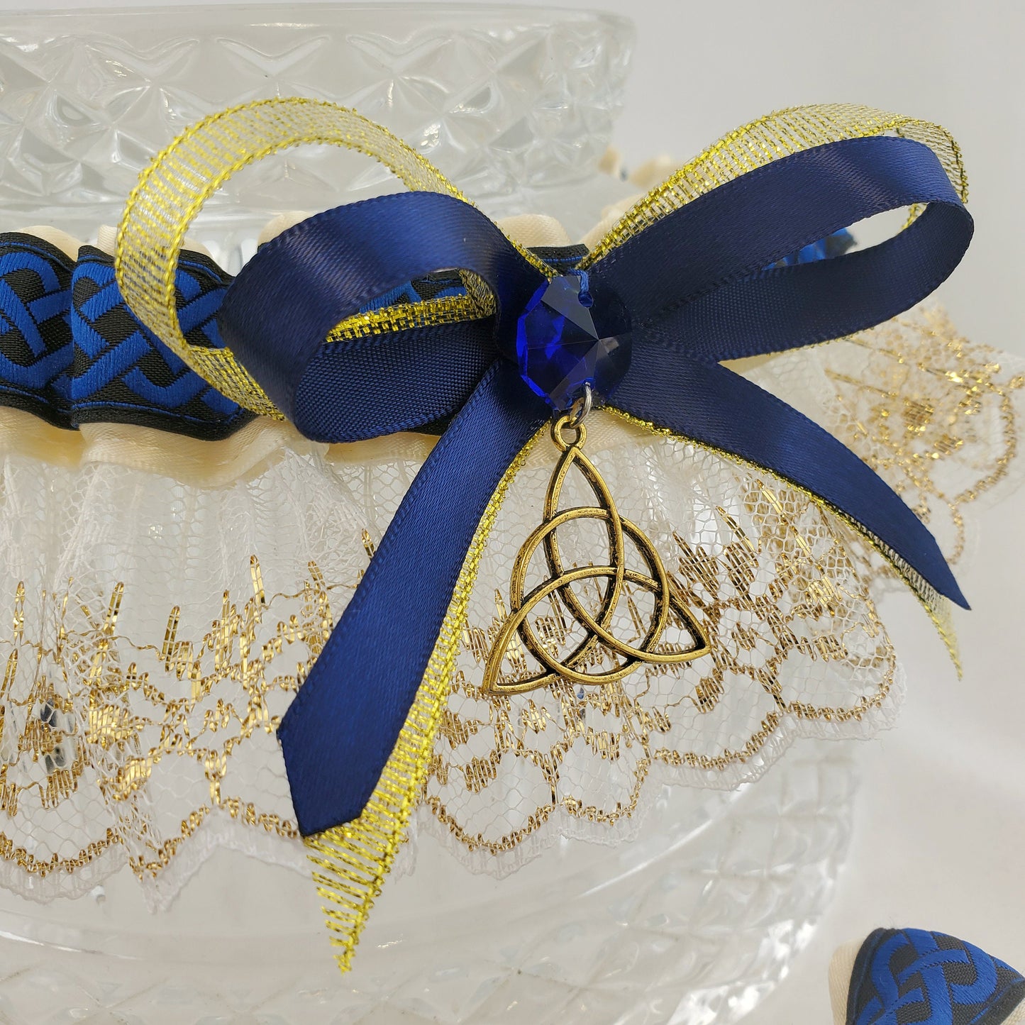 Blue & Gold Royal Triquetra Wedding Garter