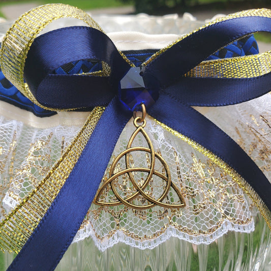 Blue & Gold Royal Triquetra Wedding Garter