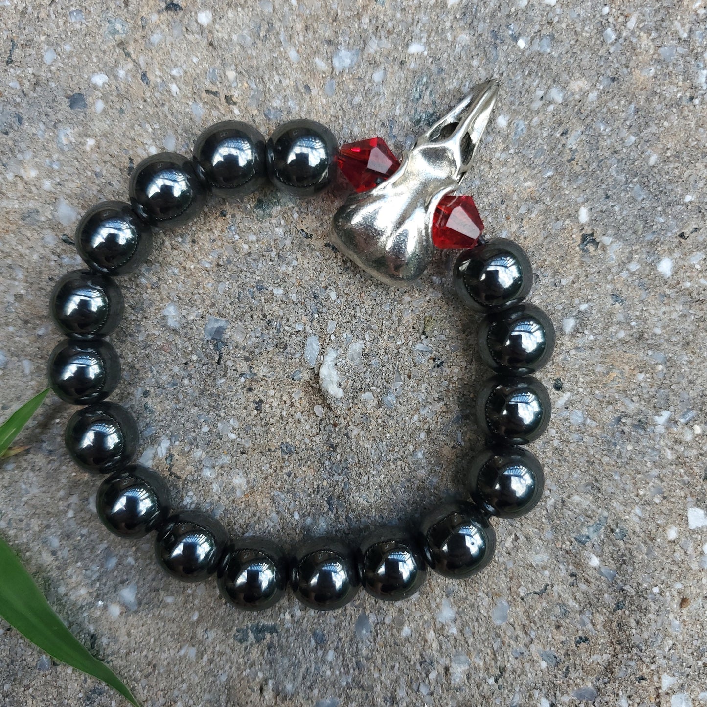 Raven Skull Bracelet with Red Eyes