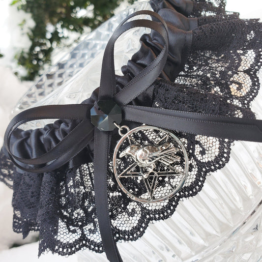 Morrigan Gothic Wedding Garter with Raven Pentacle