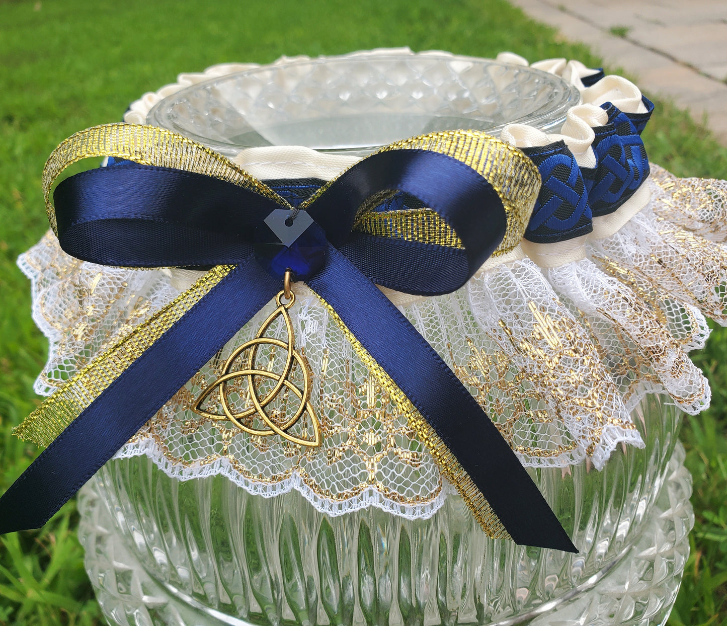 Blue & Gold Royal Triquetra Wedding Garter