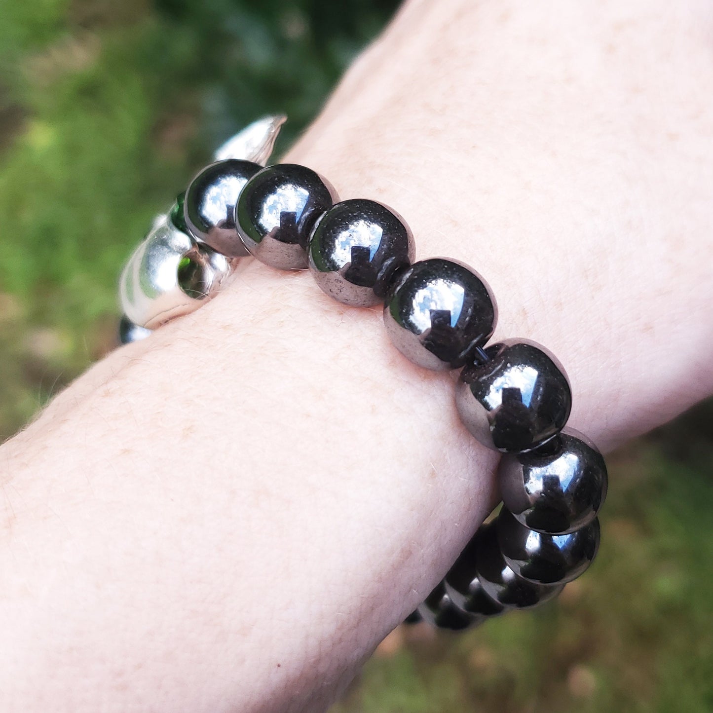 Crow Skull Bracelet with Green Eyes