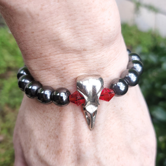 Raven Skull Bracelet with Red Eyes