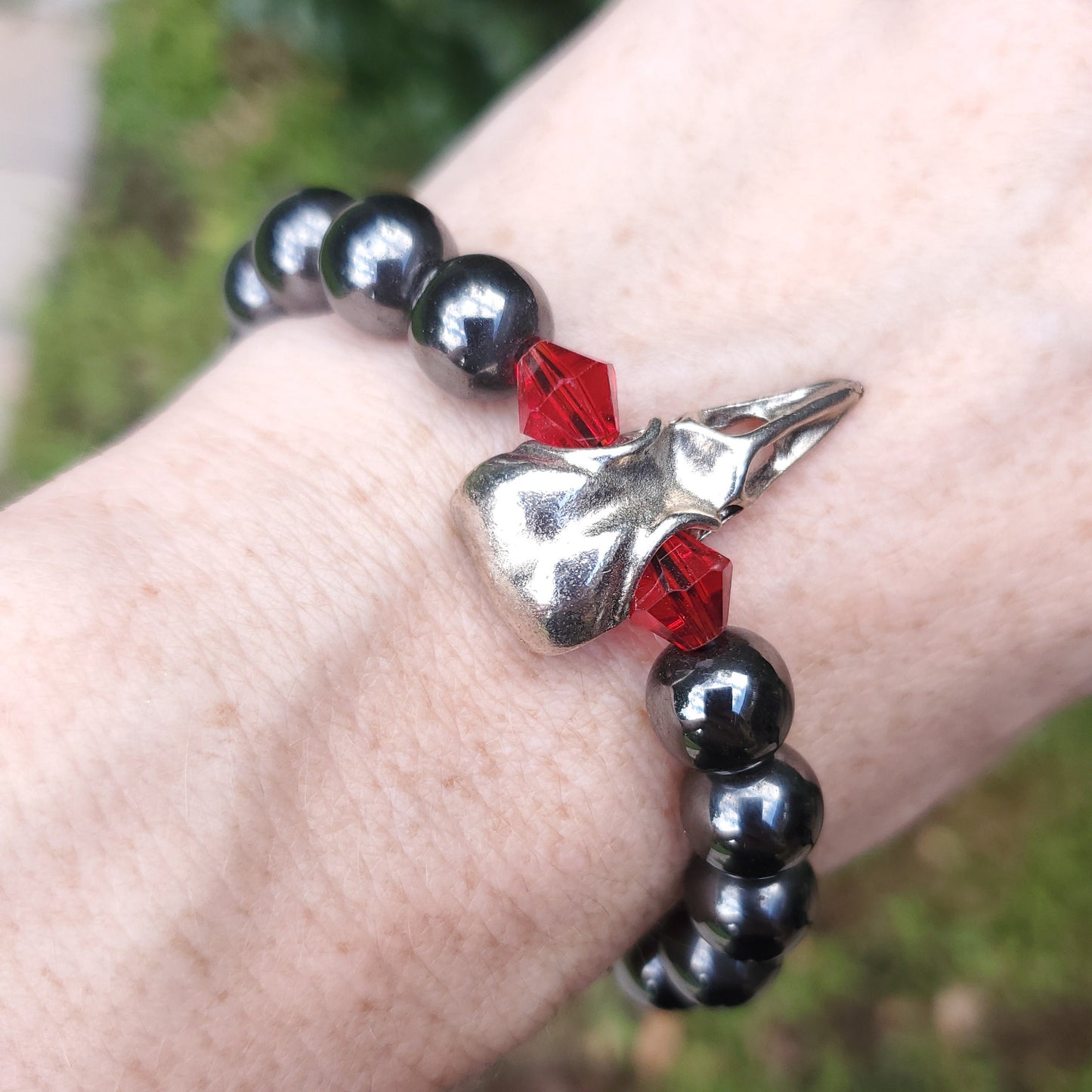 Raven Skull Bracelet with Red Eyes
