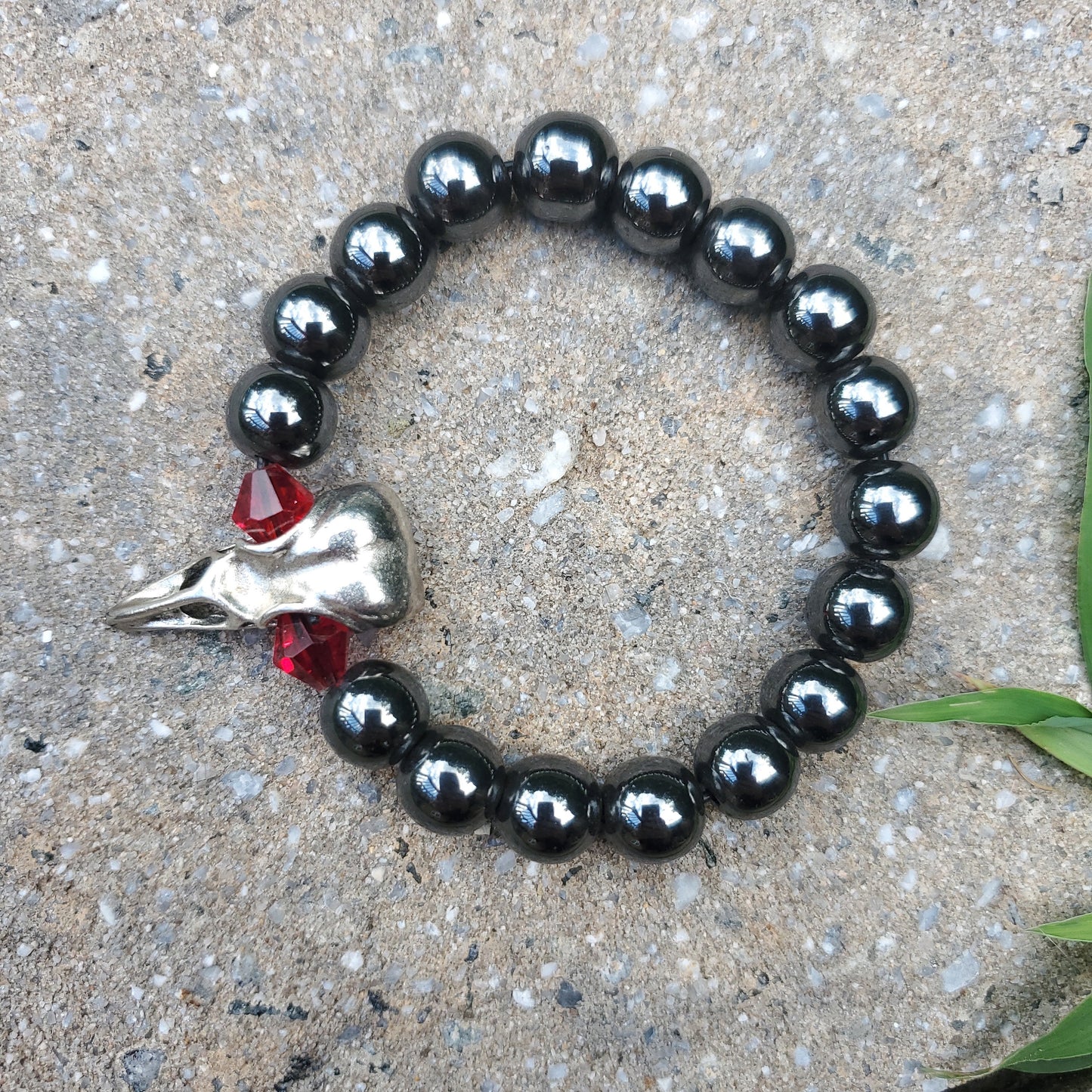 Raven Skull Bracelet with Red Eyes