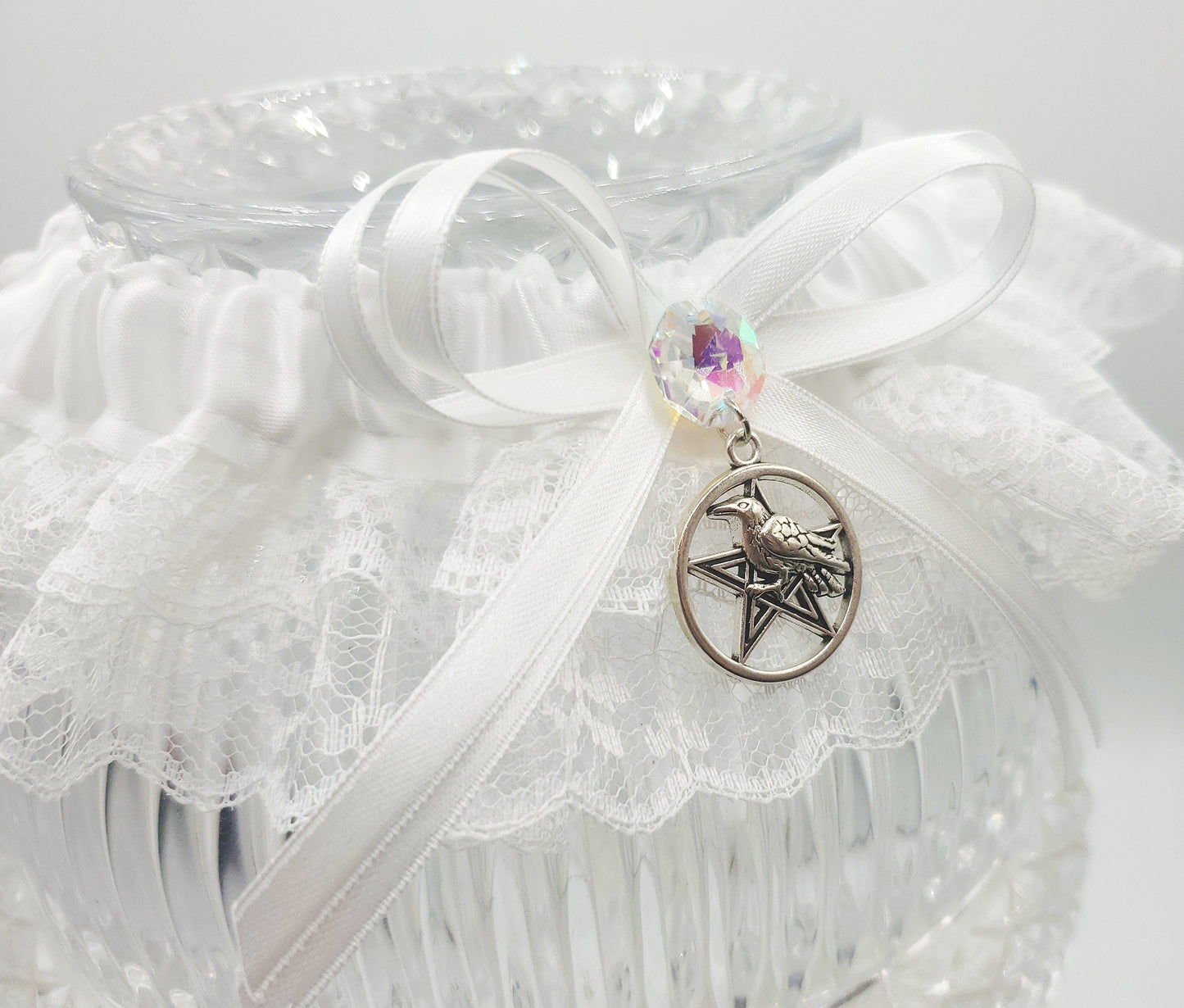 Morrigan Gothic Wedding Garter in White