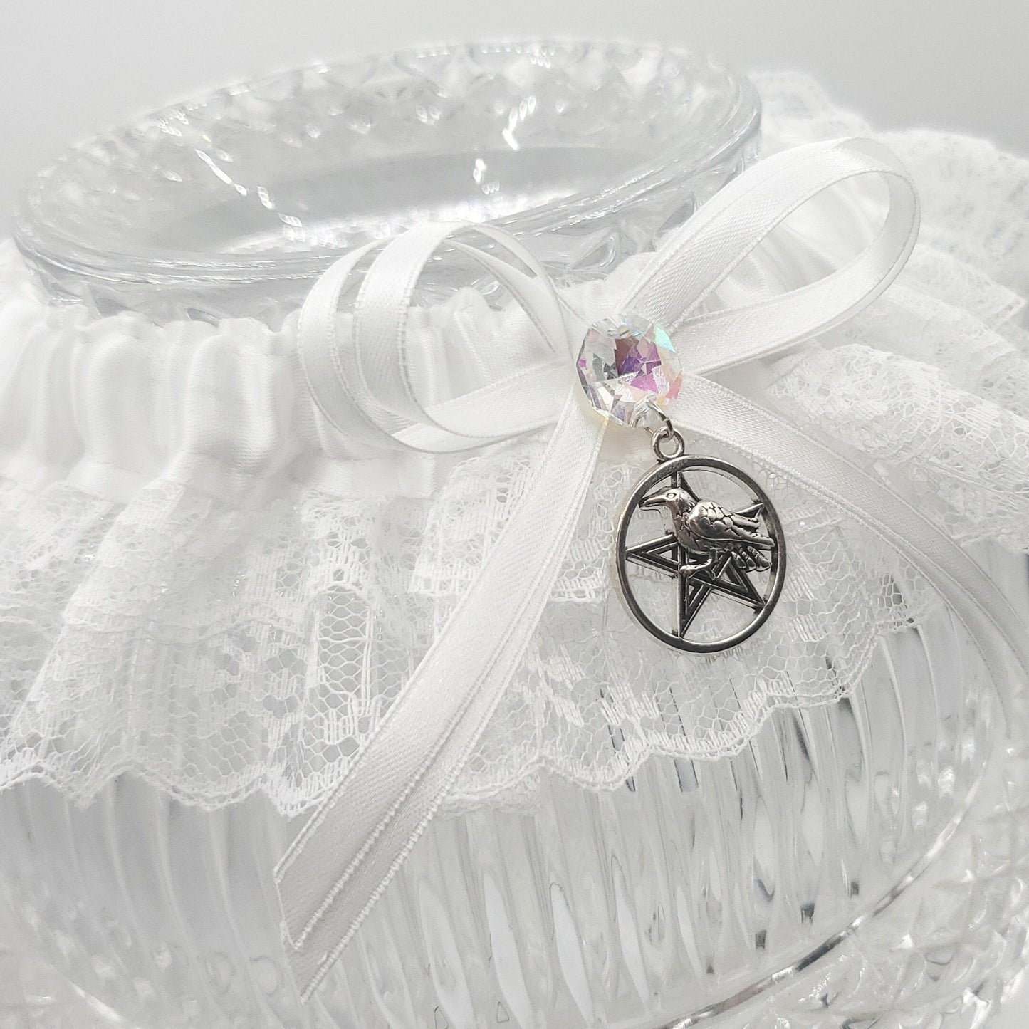 Morrigan Gothic Wedding Garter in White