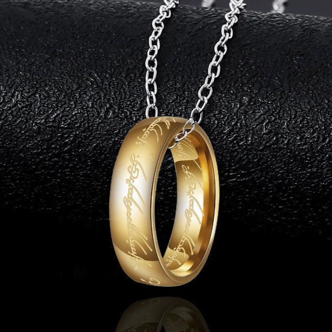 Magic Elven Ring Necklace on Chain with Elven Inscription
