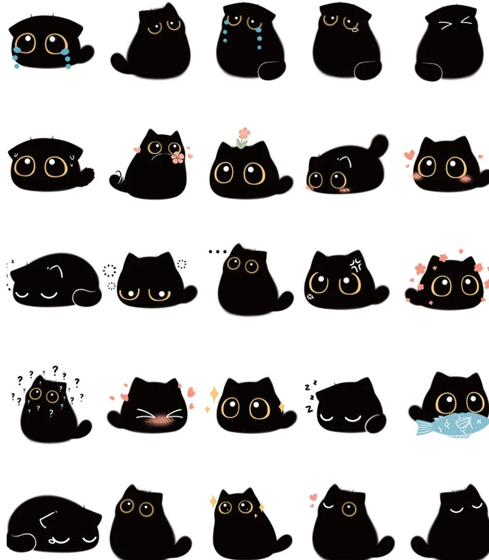 Big Eyed Black Cat Stickers