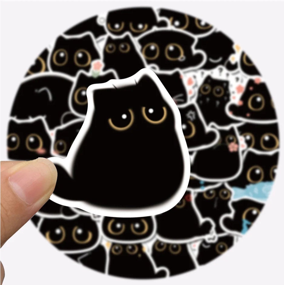 Big Eyed Black Cat Stickers