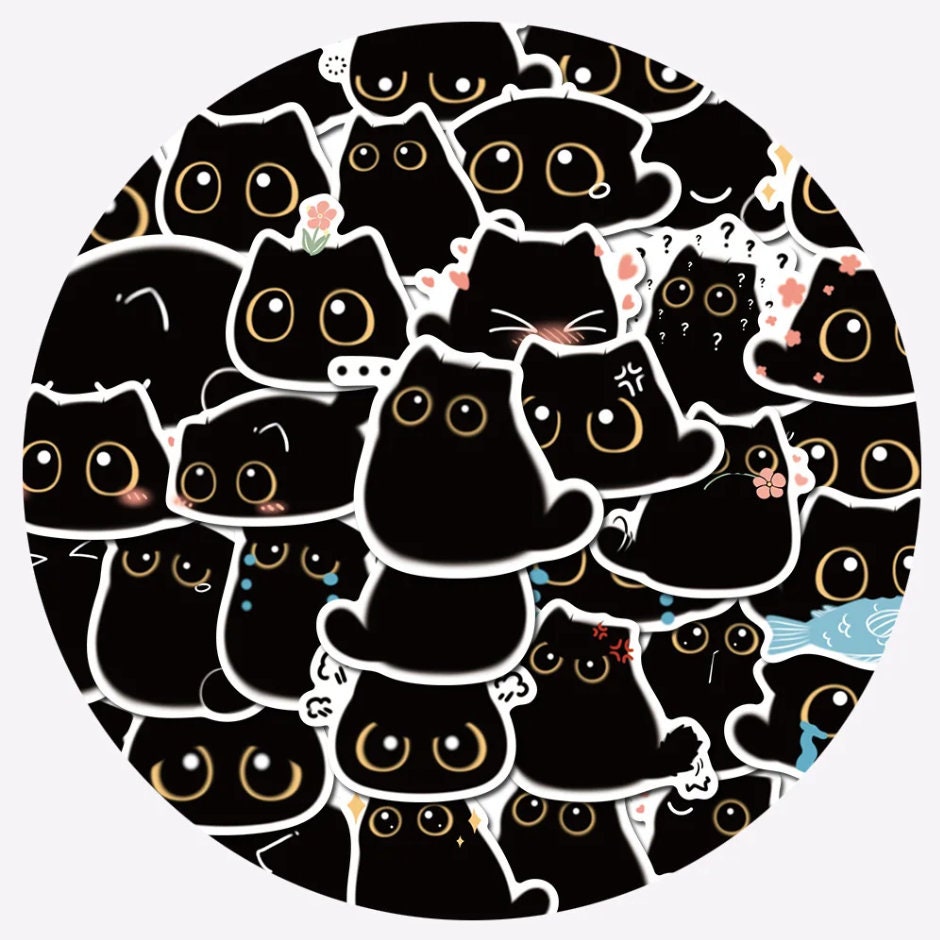 Big Eyed Black Cat Stickers
