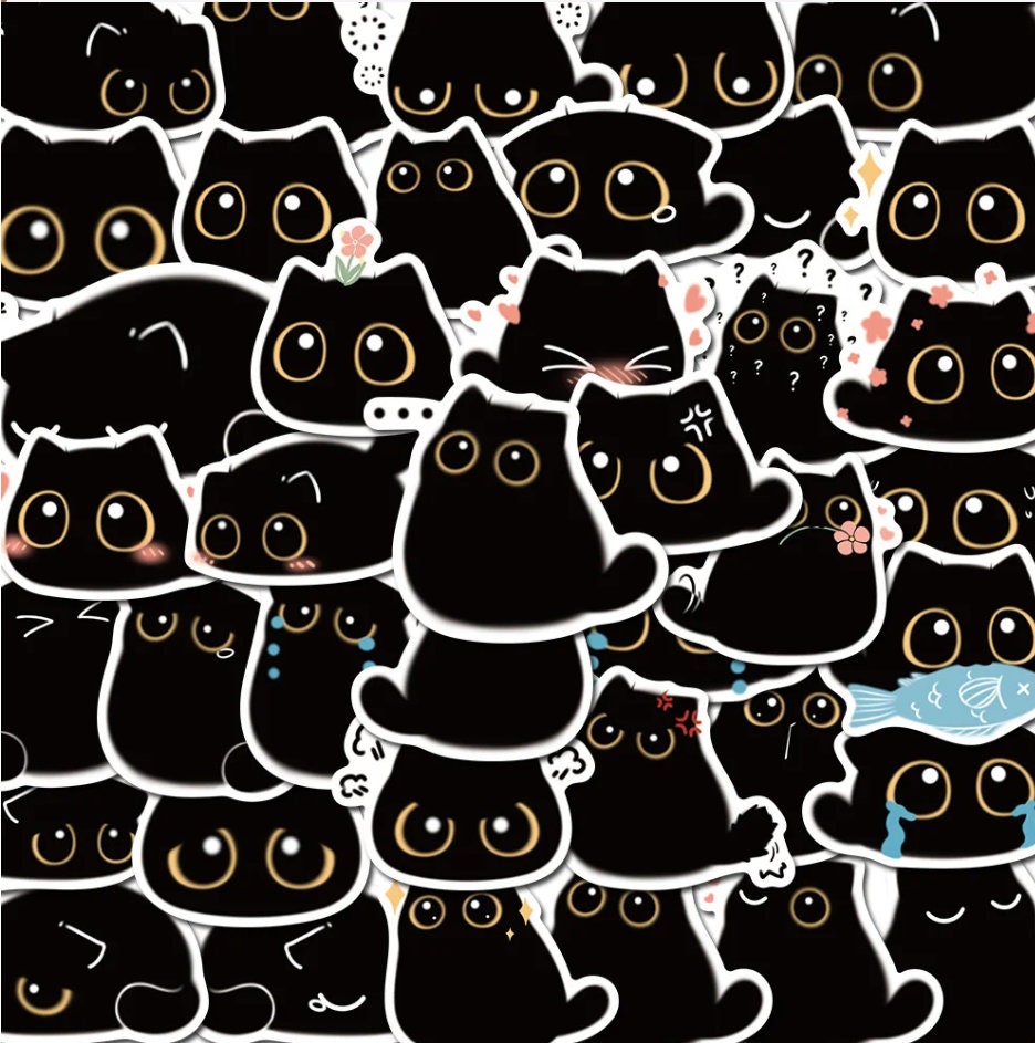 Big Eyed Black Cat Stickers