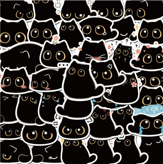 Big Eyed Black Cat Stickers