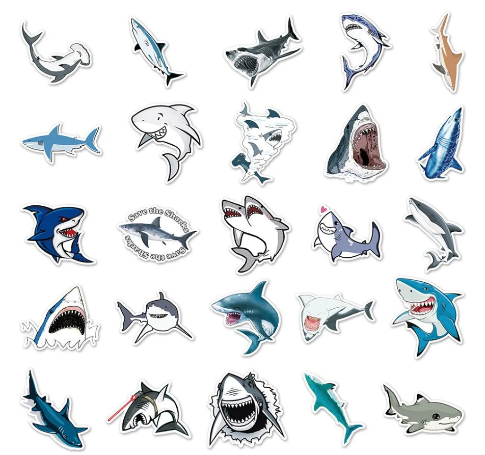 50 Pcs Shark Stickers
