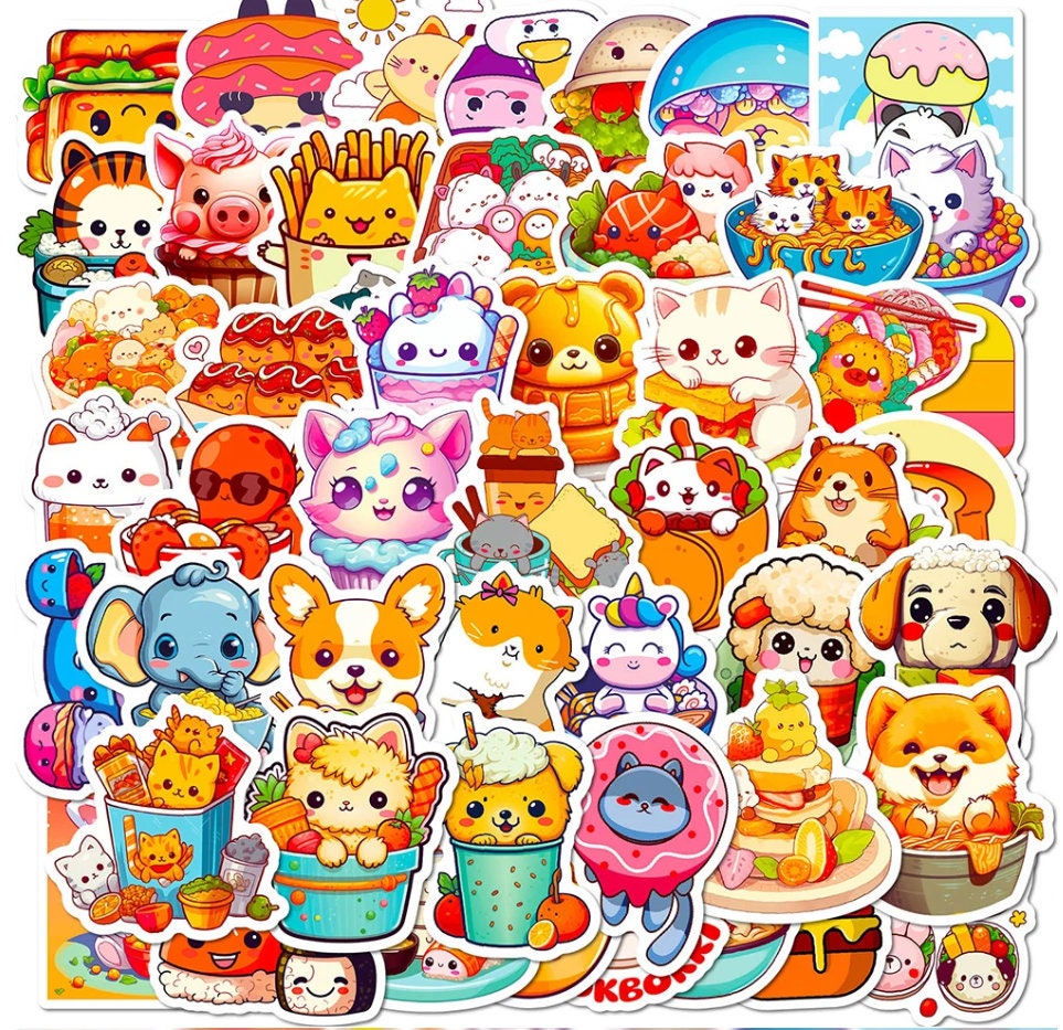 50 Pcs Kawaii Cute Animal Food Cartoon Stickers