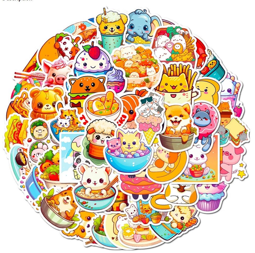 50 Pcs Kawaii Cute Animal Food Cartoon Stickers