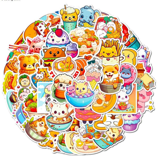 50 Pcs Kawaii Cute Animal Food Cartoon Stickers