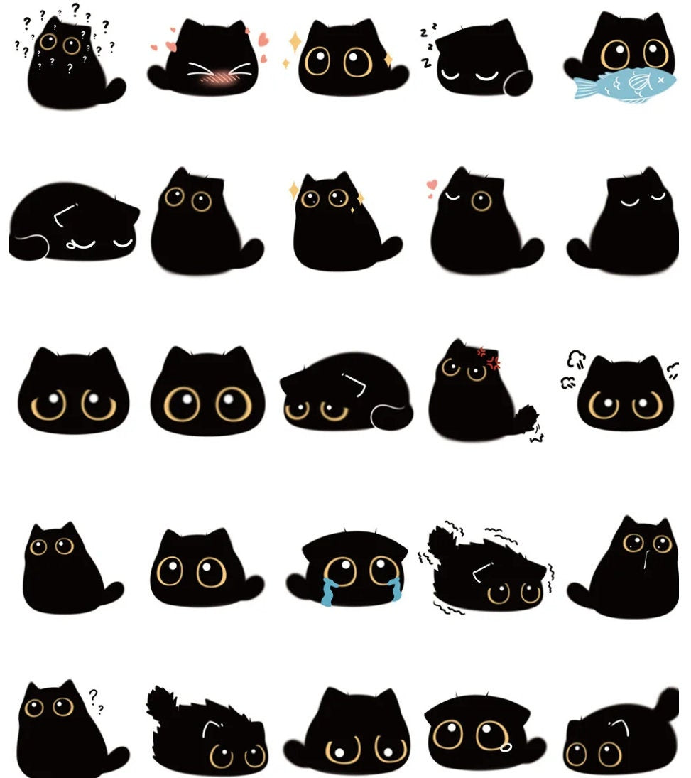 Big Eyed Black Cat Stickers