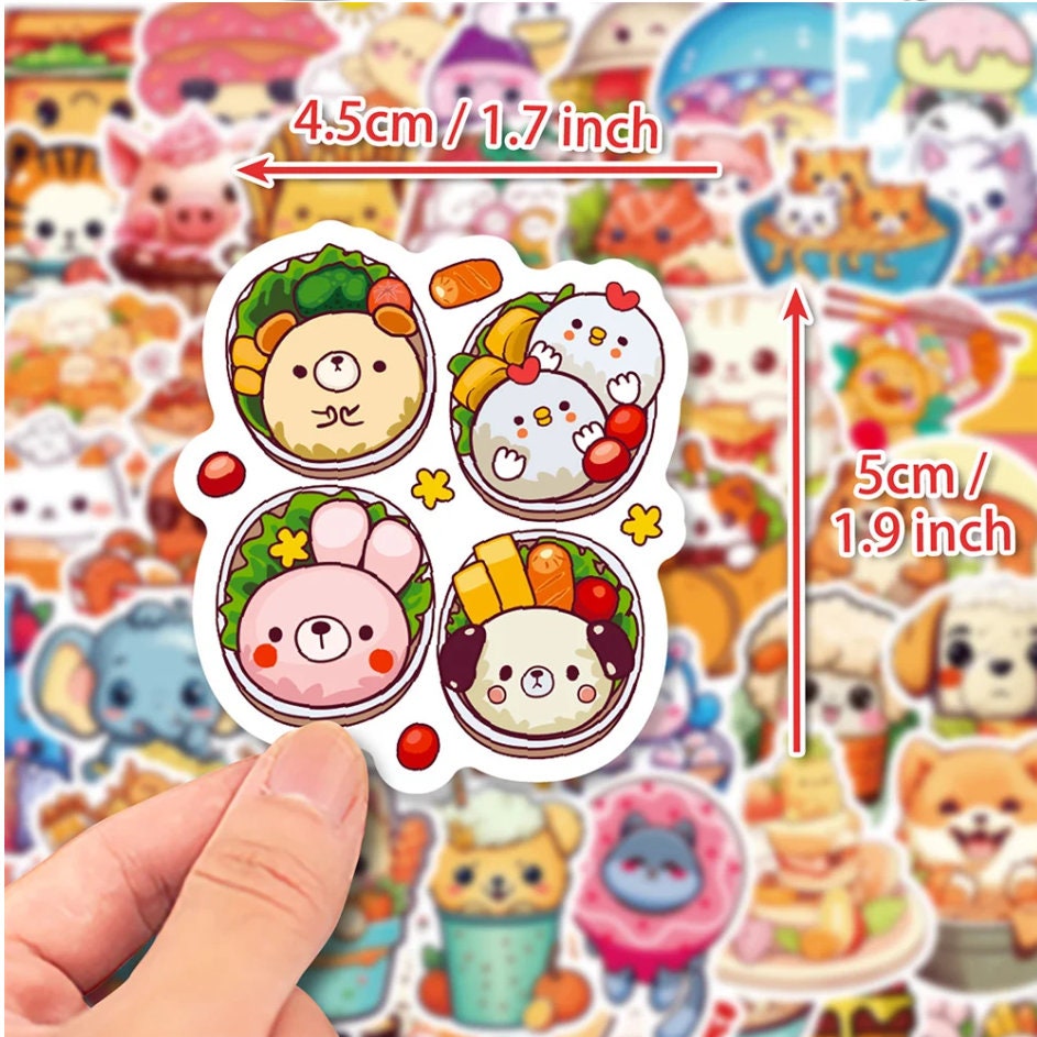 50 Pcs Kawaii Cute Animal Food Cartoon Stickers
